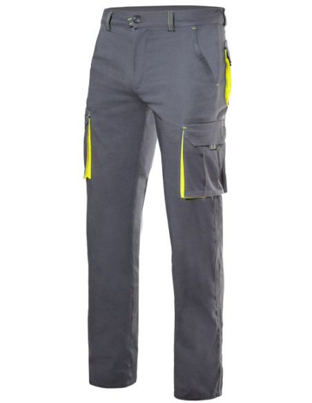 PANTALON STRETCH BICOLOR. GRIS/AMA FLUOR TALLA 34-60